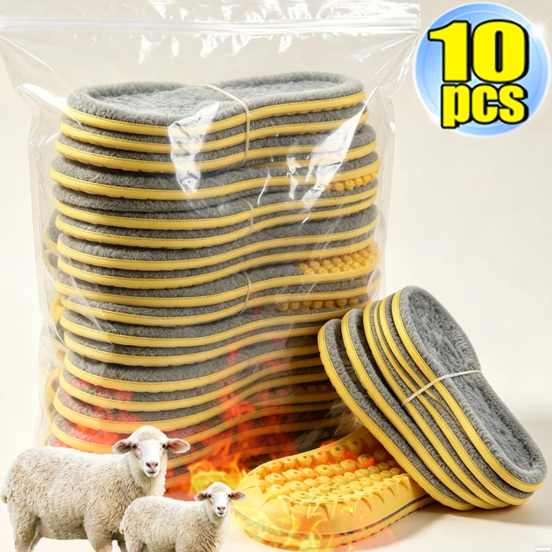 1/5pairs New Wool Fleece Insoles Winter Warm Sports Anti Odor Breathable Thick Plush Sole Cushion for Athletic Shoes Men Women