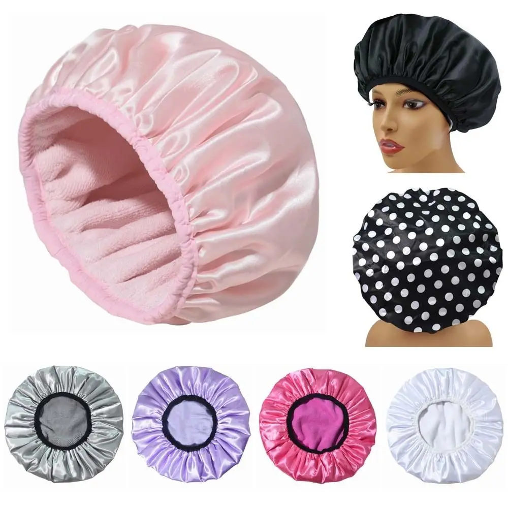 Shower Cap Terry Cloth Lined EVA Exterior Reusable Triple Layer Waterproof Large Bath Hair Cap for All Hair Hotel Travel