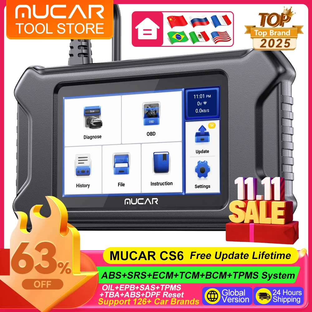MUCAR CS6 Obd2 الماسح الضوئي 6 نظام أدوات التشخيص النفط/EPB/SAS/ETS/TPMS/ABS/DPF إعادة تعيين قارئ رمز السيارة تشخيص أدوات السيارات