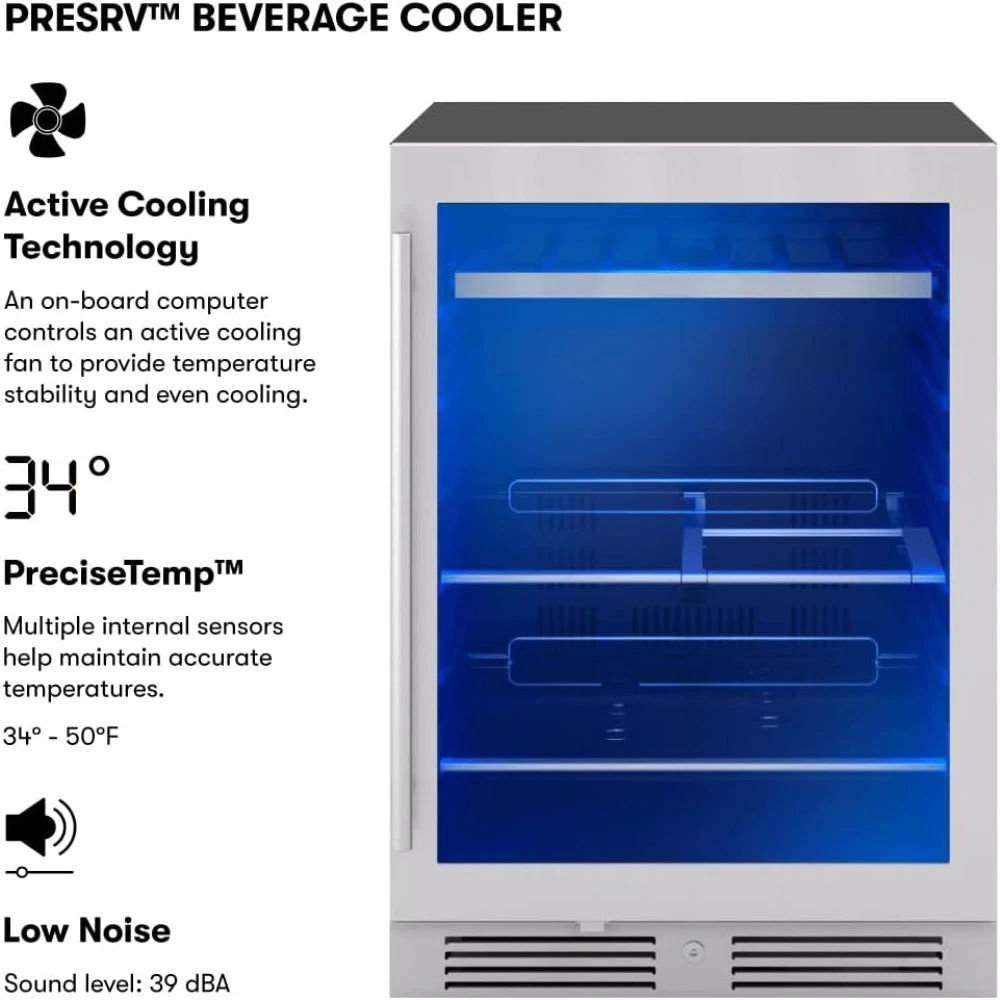 Presrv 24 Inch Beverage and Wine Fridge Single Zone Under Counter,7 Bottles,(Single-Zone Wine & Beverage Cooler)