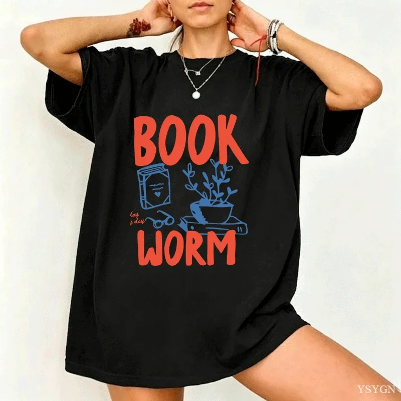 Bookworm T Shirt Book Lover Bookish Reading T-Shirt Teacher Graphic Tee Shirt Casual Cotton Short Sleeve Women's Clothing Tops