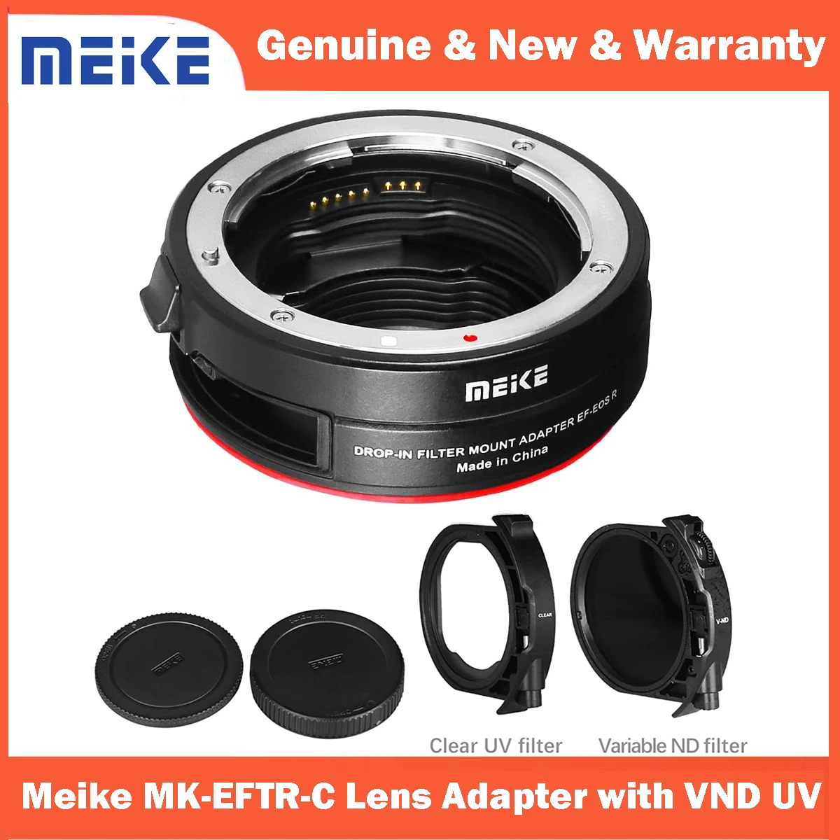 Meike MK-EFTR-C Auto-Focus Lens Mount Adapter with Drop-In Variable ND Filter and UV Filter for Canon EOS R R5 R6 RP C70 Cameras