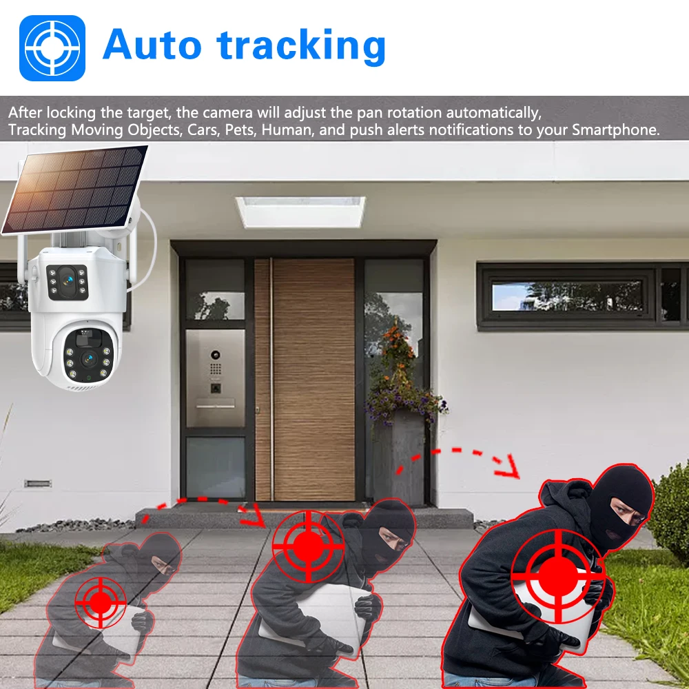 4K 8MP 4G Solar Wireless PTZ Camera Outdoor Dual Lens Dual Screen Human Auto Tracking Waterproof Wifi CCTV Surveillance Camera