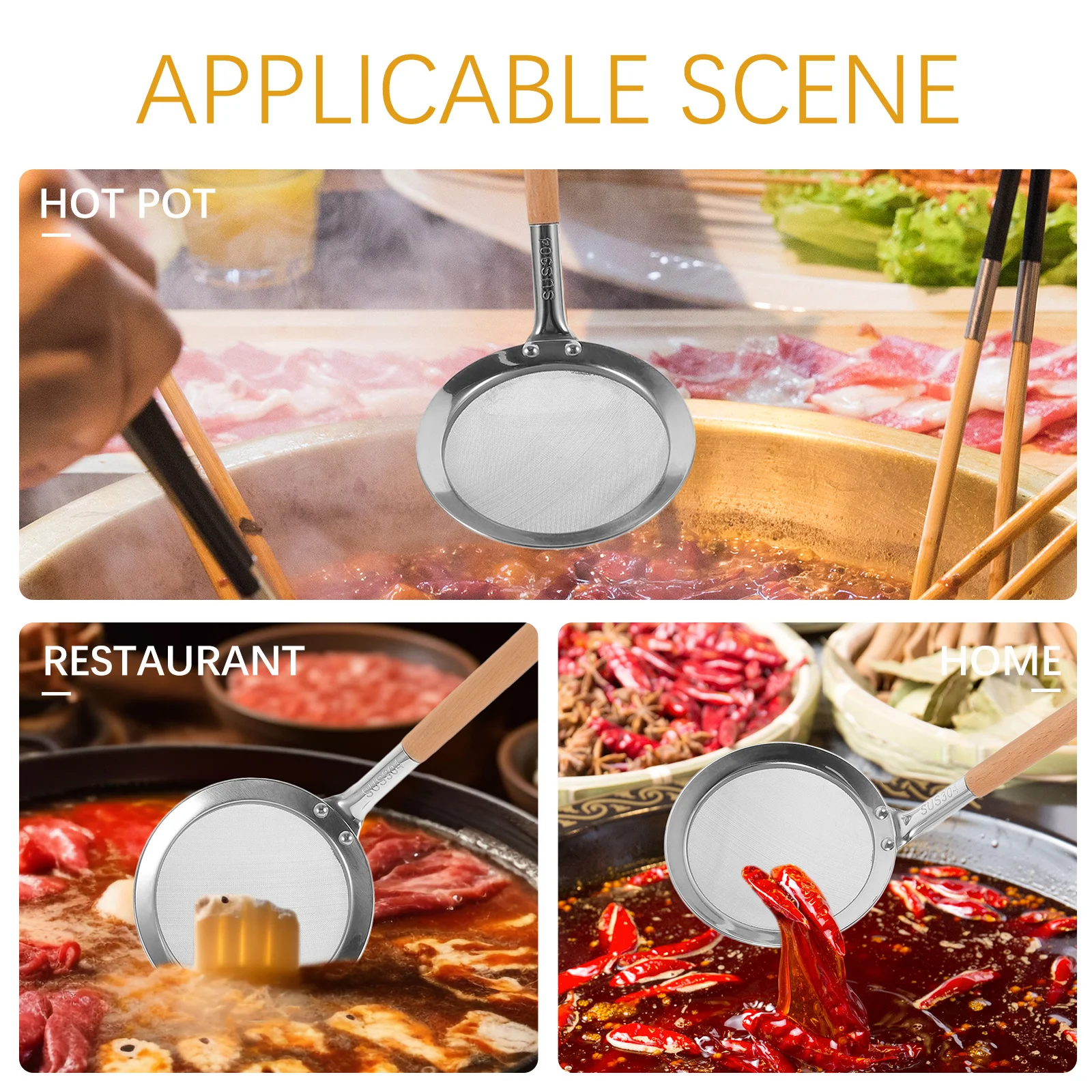 

Stainless Steel Ladle Wooden Handle Oil Filter Skimmer Spoon Cooking Strainer Kitchen Utensils Hot Pot Stir Fry