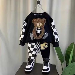 Spring Baby Girl Boy Embroidery Clothes Set Children Sports Cartoon Bear Sweatshirt Top and Pants Bottom Suit Cotton Tracksuit