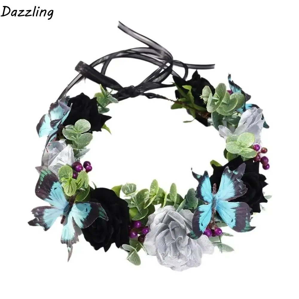 

Exquisite Halloween Headband Fashion Plastic Simulation Flower Headband Dark Style Adjustable Size Gothic Headband