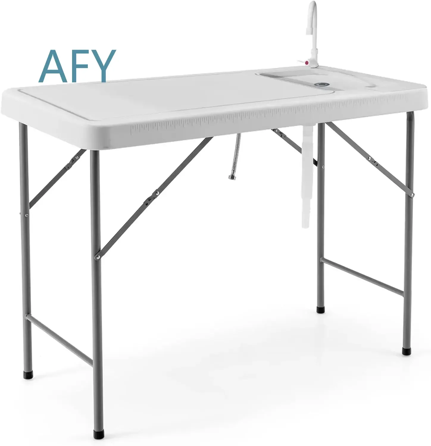Heavy Duty Folding Fish Cleaning Table with Sink Faucet and Hose Hook Up for Fillet Station Outdoor Kitchen for Fishing