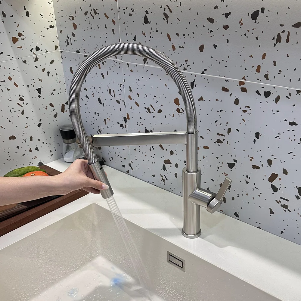 Spring stainless steel kitchen faucet - dual-purpose (hot and cold) magnetic swivel type sink and dishwashing basin faucet