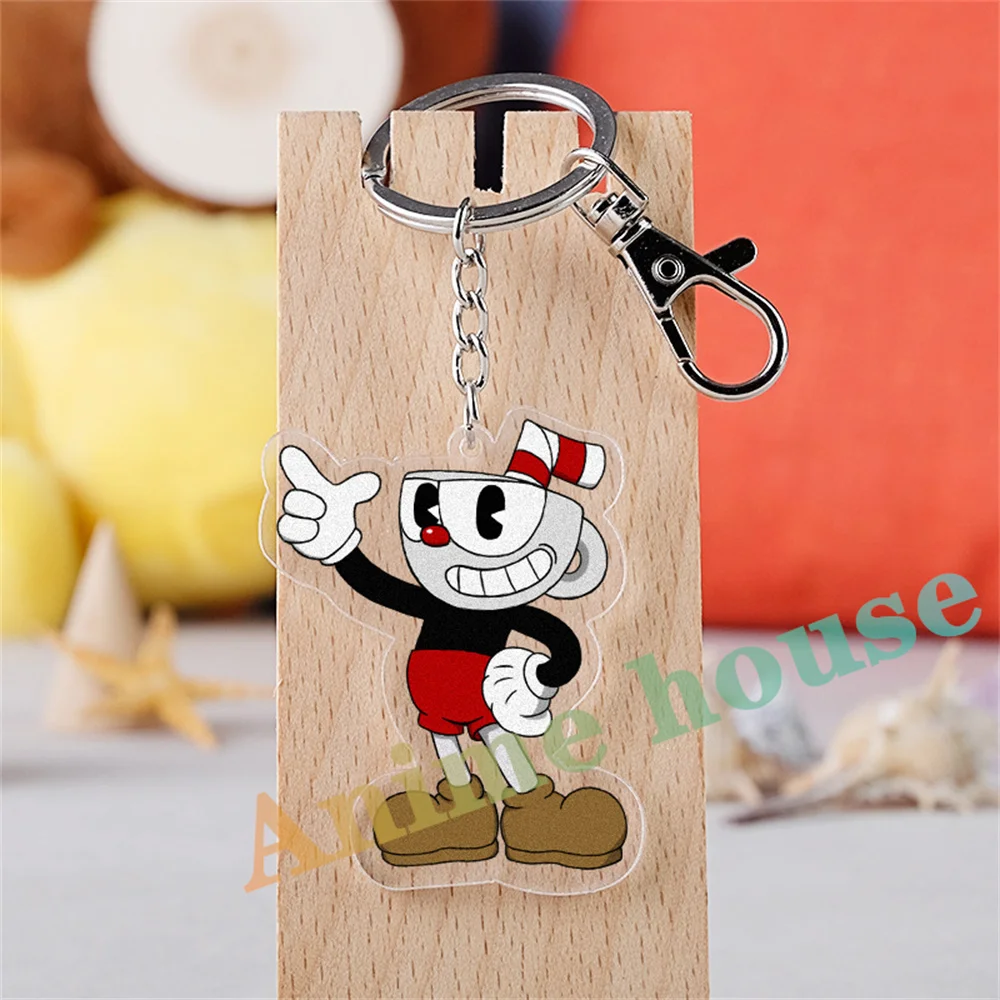 Game Cuphead Cartoon Character Acrylic KeyChain 6cm Cute Accessory backpack pendant Gifts