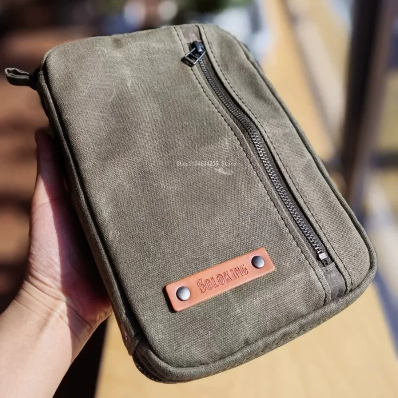 Handmade Oil Wax Canvas Makeup Storage Bag Zipper  A5 Loose Leaf Notebook  Note Taking  Journal Wallet Portfolio  Large Capacity