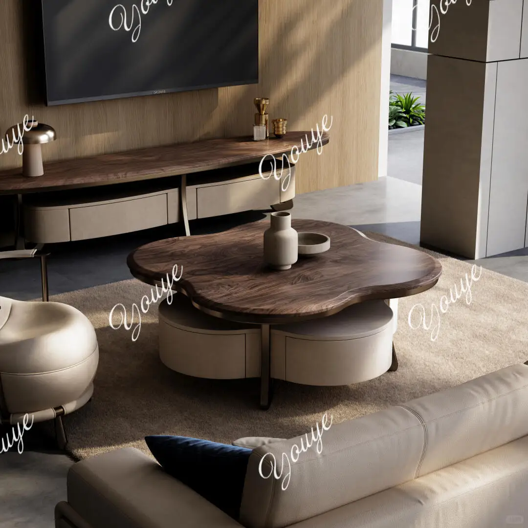 SX New Chinese Minimalist Special-shaped Tree Coffee Table Italian Flower Round Luxury Living Room Small Apartment Coffee Table