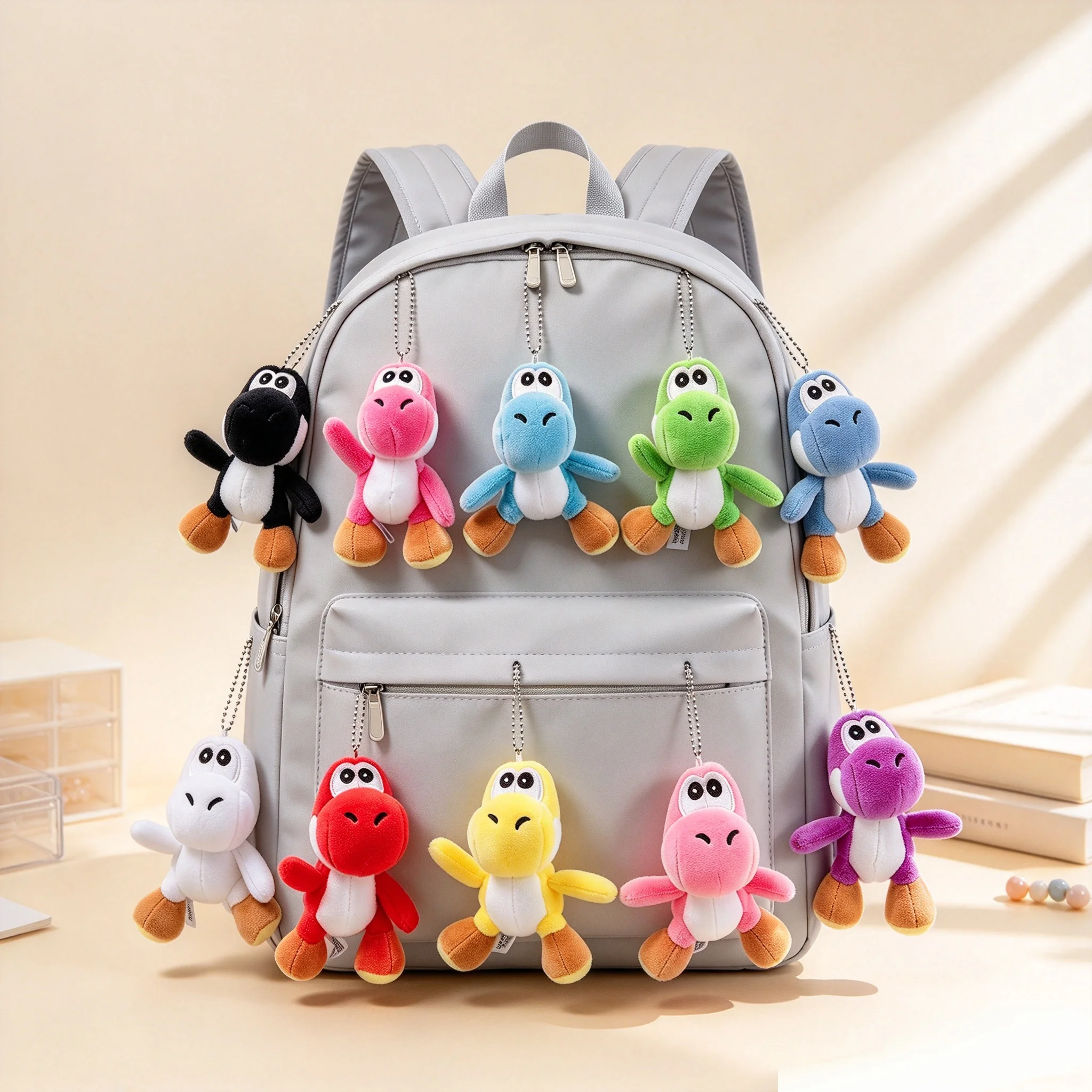 Multicolored Cute Dinosaur Soft Plush Pendant Backpack Bag Keychain Plush Charm Mushroom Cartoon Key Ring Lovely Birthday Gift