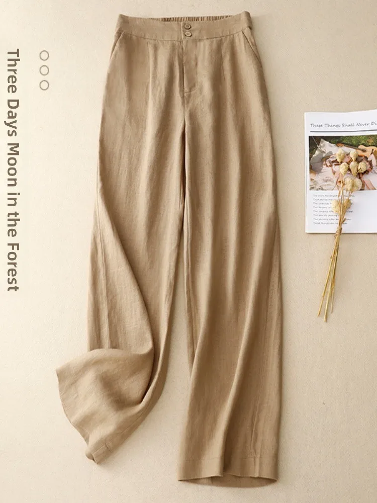 High-End Lyocell Linen Wide Leg Pants Women Summer Versatile Fashionable Linen Casual Pants Draping Slimming Narrow Straight ...