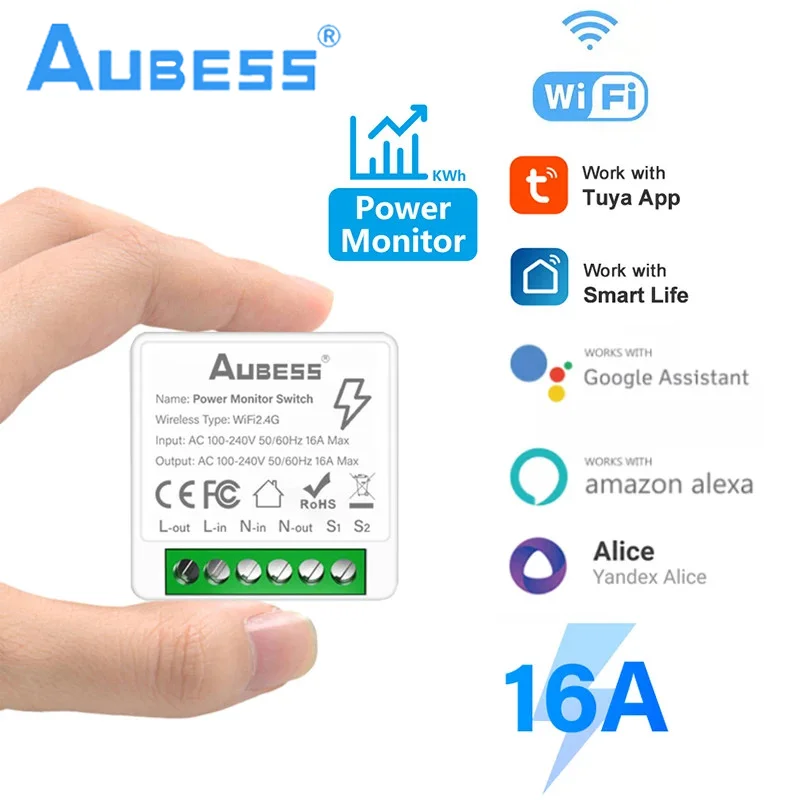 Tuya 16A MINI Wifi Switch DIY 2-way Energy Monitor Timer Relay Automation For Smart Life Work With Alexa Google Home Alice