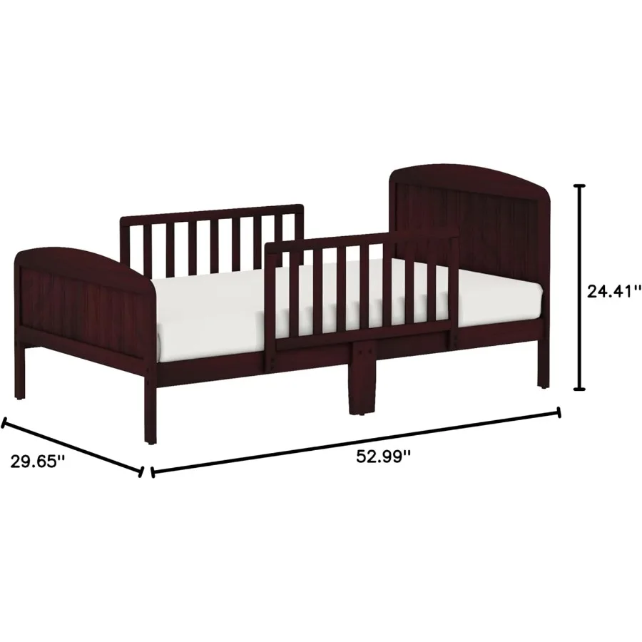 Toddler Bed Solid Wood Modern Design Transitional Bed with Side Rails for 's Bedroom with 2 Safety Guards Fits Crib