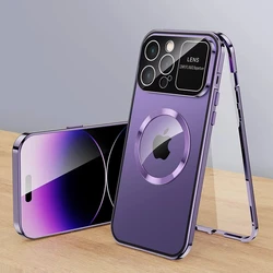Electroplated Large Window Full Lens Protective Double-sided Glass Buckle Magnetic Phone Case for iPhone 16 15 14 13 12Pro Max