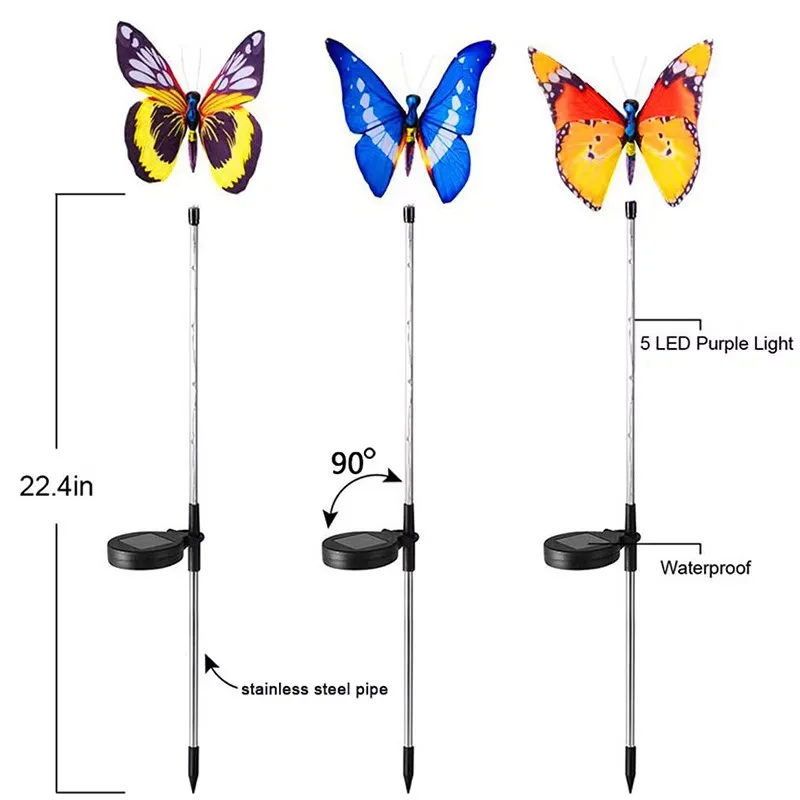 3 Pack Butterfly Solar Garden Light Outdoor Solar Stake Light Multi-color Changing LED Garden Light For Patio Backyard Lawn Path