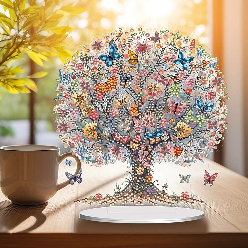 HOMFUN 5D pittura diamante fai da te forma speciale trapano scrivania ornamento farfalla albero ricamo strass casa decorazione da tavolo regalo