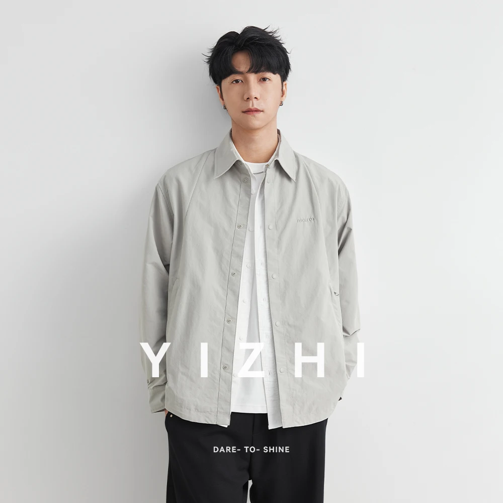 Fashion Men's Embroidery Pattern Shirts Pure 100% Polyester Autumn Solid Color Long-Sleeve Casual Business Formal Dress Men