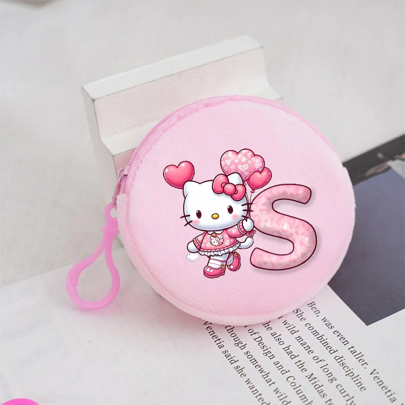 

Hello Kitty аниме буквы инициалы печатный кошелек круглый мини розовый брелок для ключей аксессуары мягкие милые кошельки аксессуары подвески