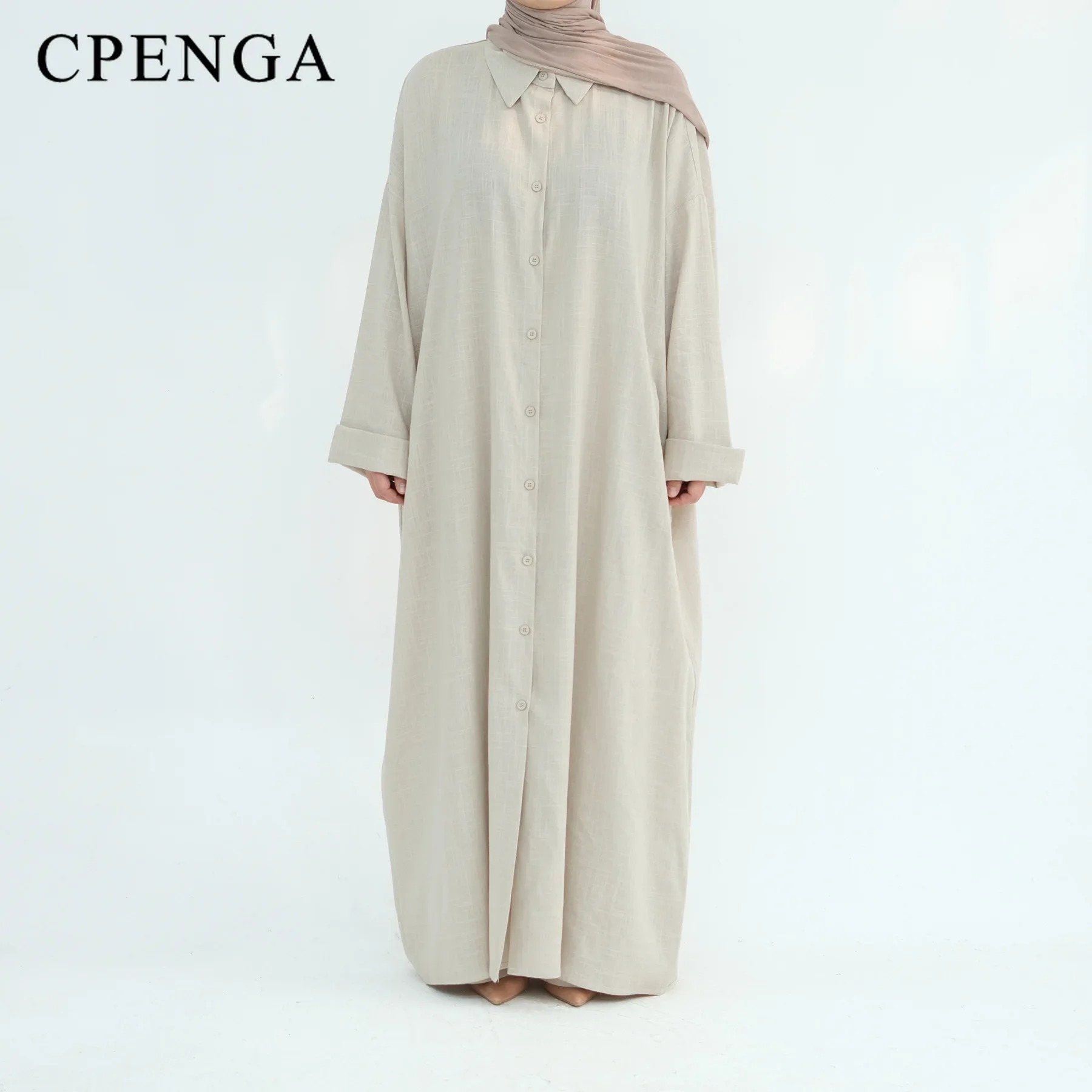 Ramadan Zweiteiliges Leinen-Muslim-Set für Frauen, elegante Dubai bescheidene Kleidung, islamisches Femme-Reise-Outfit, modischer Türkei-Anzug 20R