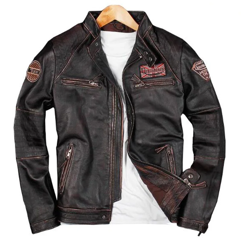 Chaqueta corta de cuero de vaca para hombre, abrigo de motociclista de cuero genuino 2023, estilo Punk, para Primavera, 4XL, A579