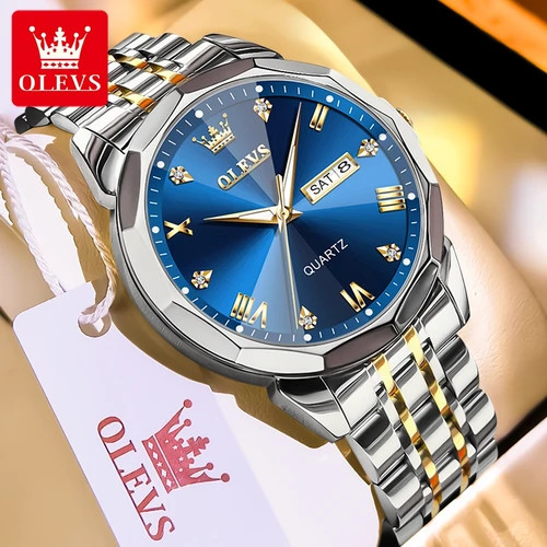 OLEVS 9931 Reloj deportivo con calendario de acero inoxidable resistente al agua para Hombre, relojes de pulsera de cuarzo luminosos de lujo para Hombre, Reloj para Hombre