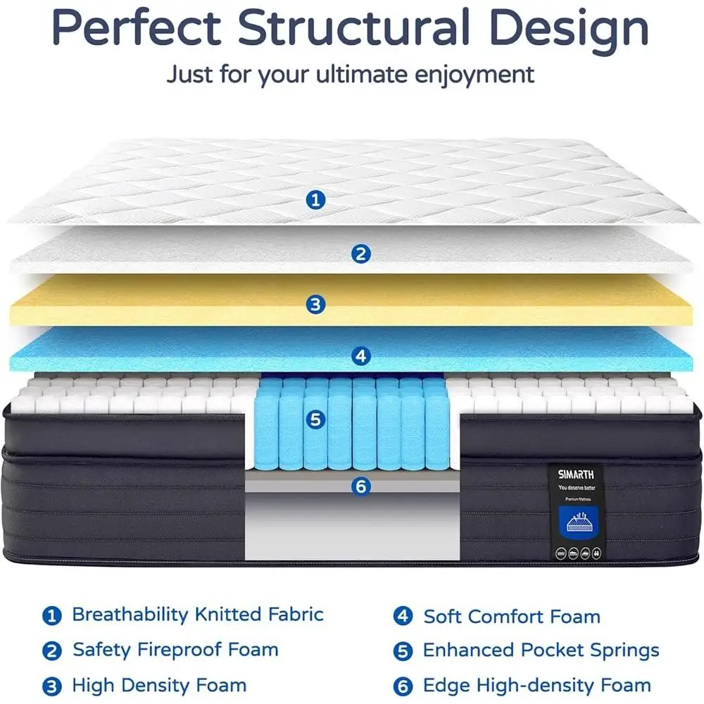 14-дюймовый гибридный матрас из пены с эффектом памяти King Size, изоляция движения, облегчение давления, поддержка кромок, дышащая мягкая ткань, высокая плотность