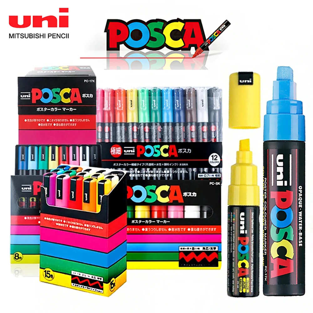 1 Set UNI POSCA Marker Pen Set PC-1M PC-3M PC-5M PC-8k PC-17k POP Advertising Poster Graffiti Note Pen Hand-painted art supplies