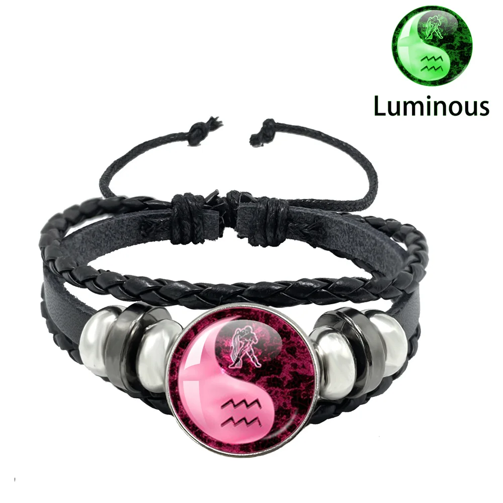 Birthday Present Luminous Bracelet Gemini Leo Libra Scorpio 12 Constellation Leather Bracelet Zodiac Jewelry Bracelet