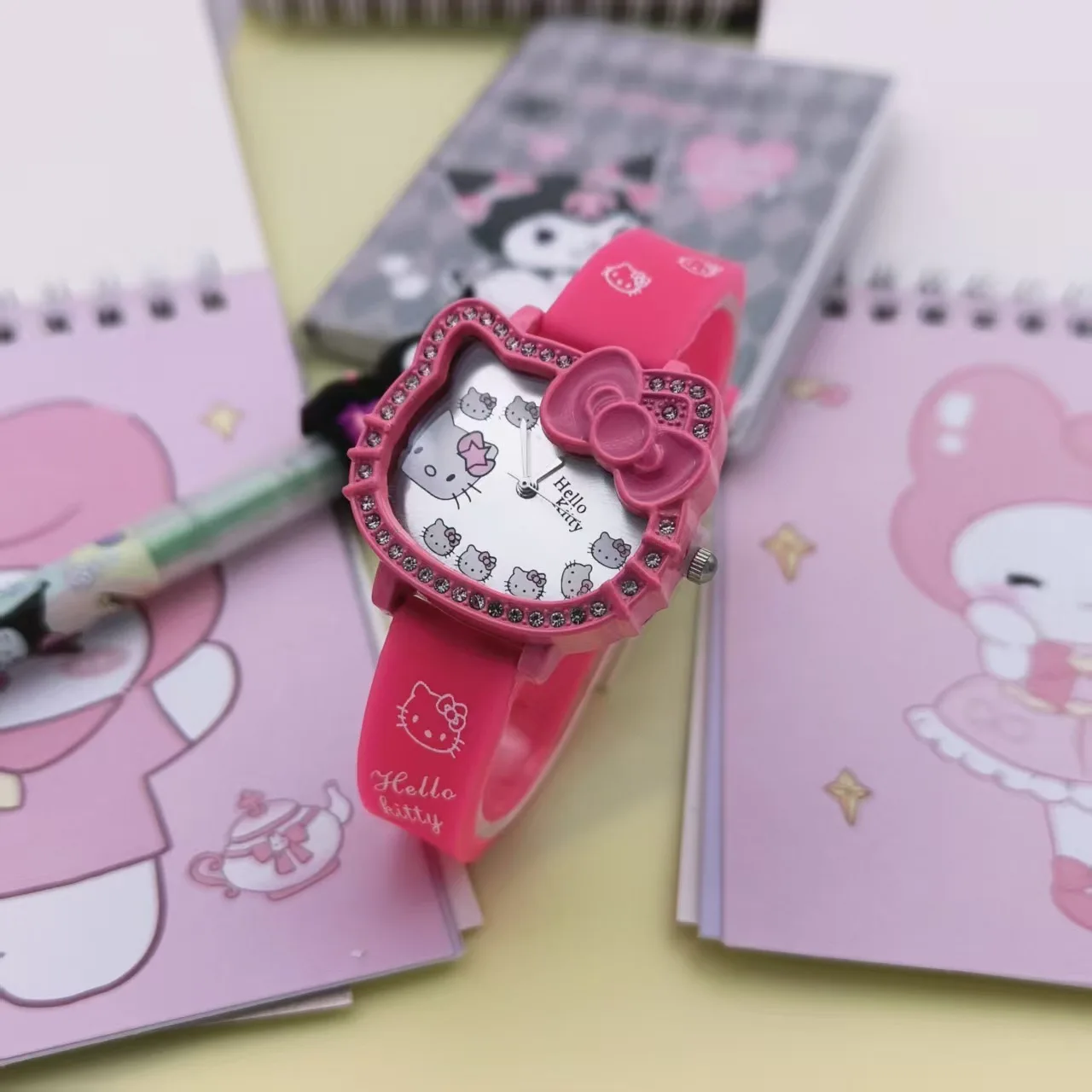 Cartoon Hello Kitty Electronic Watch Children's Cat Head Watch Bow Quartz Student Party Kids Girls Gifts Birthday Present