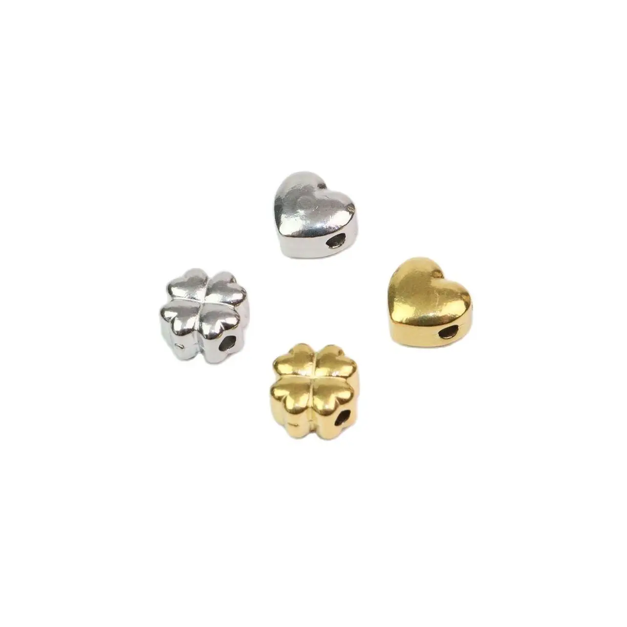 5ชิ้นเครื่องประดับสแตนเลส316L หลุมใหญ่รูปหัวใจป้องกันอาการแพ้จี้ DIY ผู้หญิงแผ่นสูญญากาศกันน้ำ