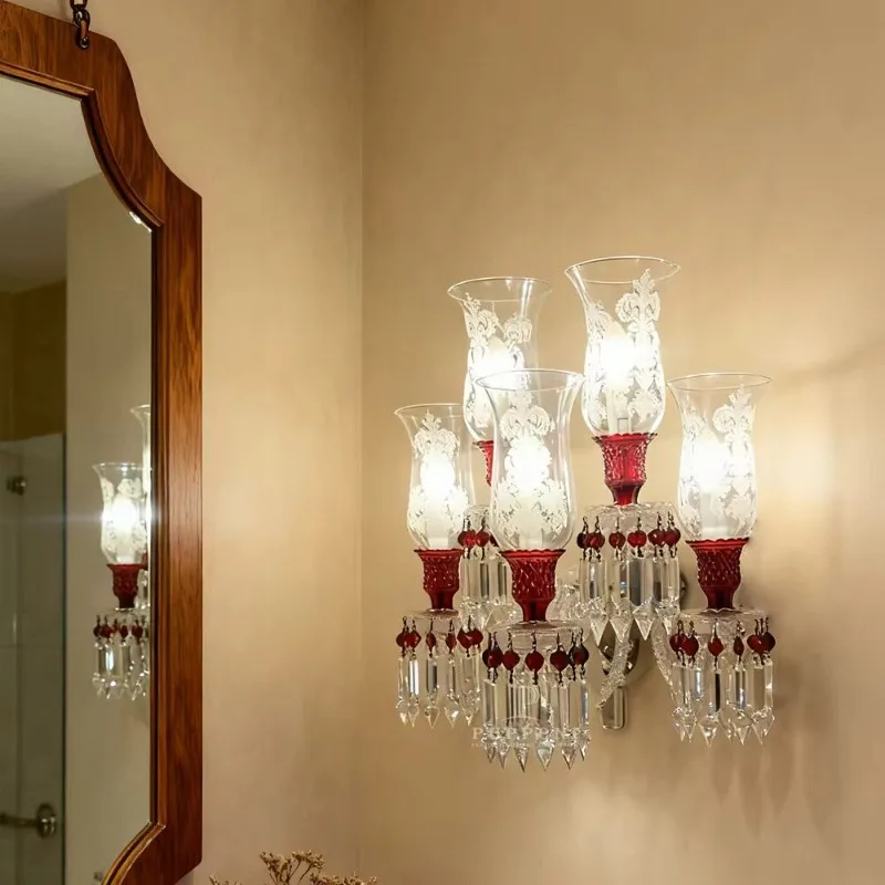 French high-end decorative crystal wall lamp bedside lamp living room corridor lamp designer European restaurant background wall