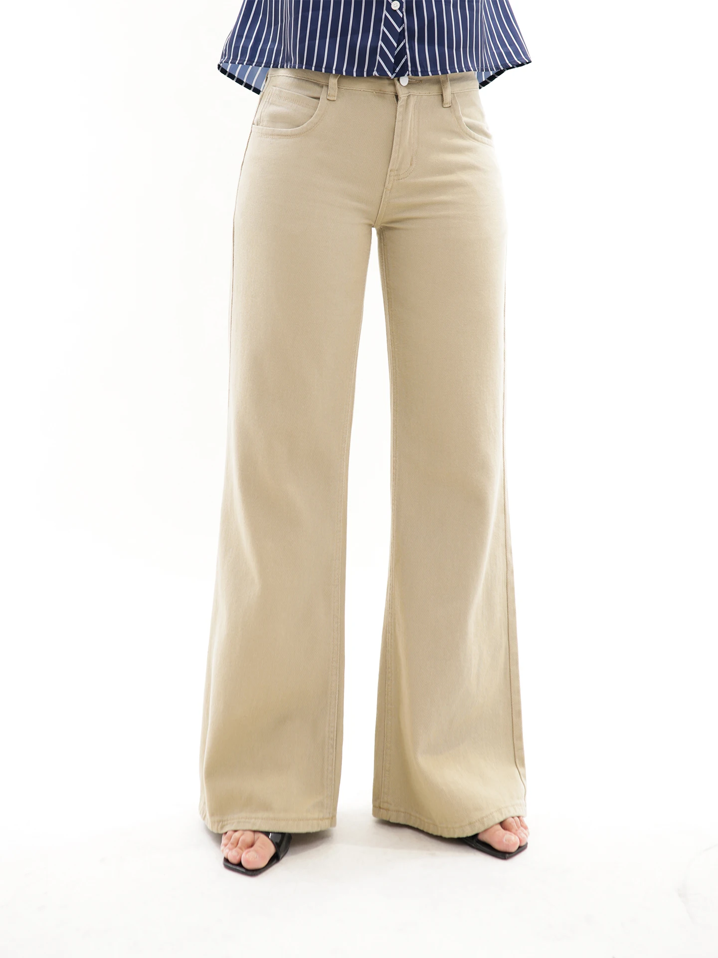 

Женские повседневные брюки в стиле ретро, свободного кроя, цвета светло-хаки, без стрейча, из хлопка, с легким клешем, длинные