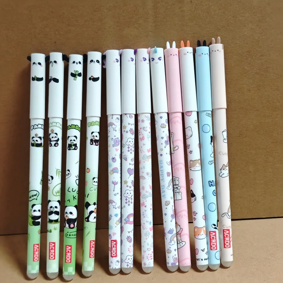 12er-Pack Gelstifte in Panda-Form, Cartoon-Panda-Gelstifte, die man auswischen kann, niedliches Design, hitzeempfindliche, auswischbare Stifte, Stifte, die bei hohen Temperaturen verschwinden, unverzichtbar für Lern- und Bürobedarf. – Detail 4