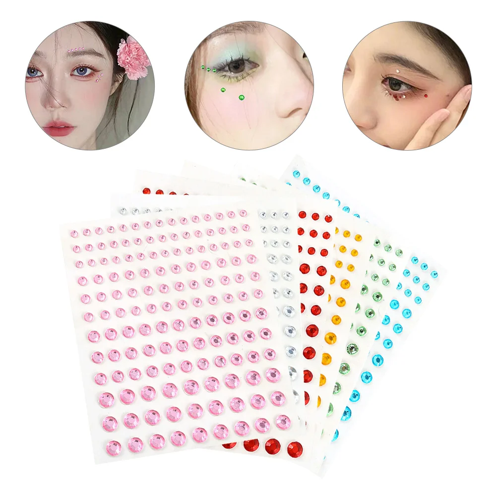 

6 Sheets Self Adhesive Rhinestone Stickers Face Gems Makeup Jewels Stick Hoop Earrings Gold Gems Women Prom Carnival Birthday