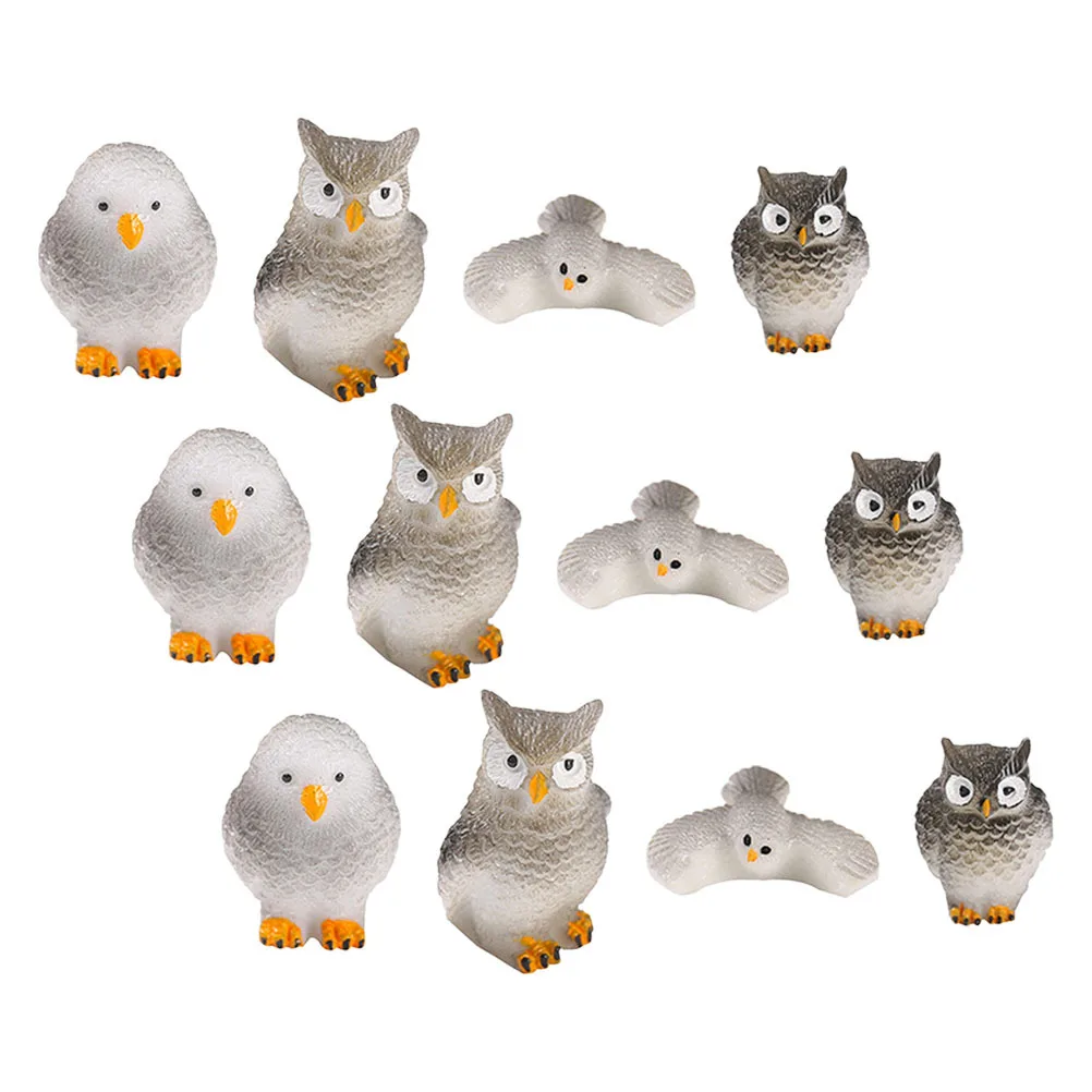 12Pcs Moss Micro Landscape Owl Ornaments Mini Resin Animal Decorations for Home Office Desktop Cute Tiny Animal Adornments