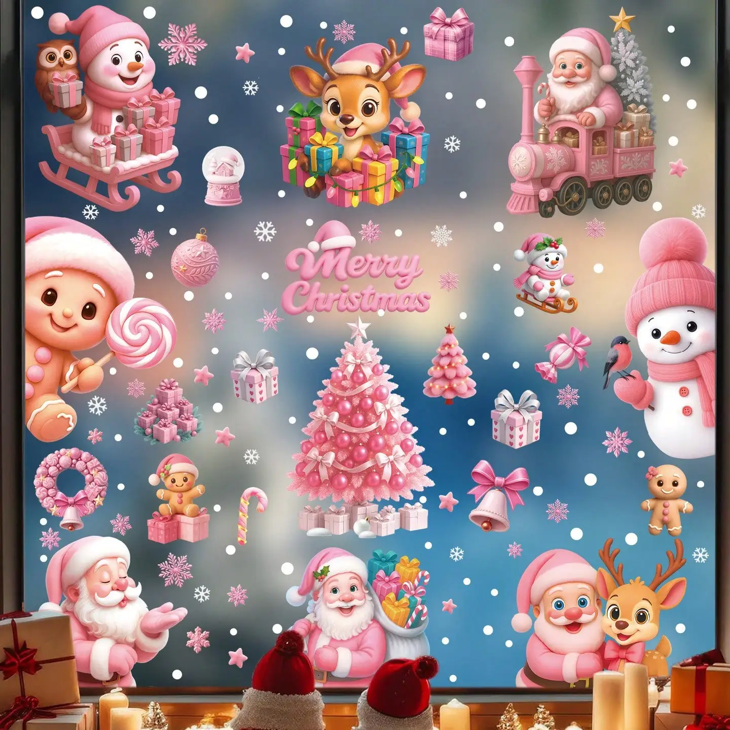 INS Wasserdichte PVC Fensteraufkleber Schneeflocke Weihnachtsmann Weihnachtsaufkleber Glasfenster Dekor Rentier Weihnachtsaufkleber Fenster