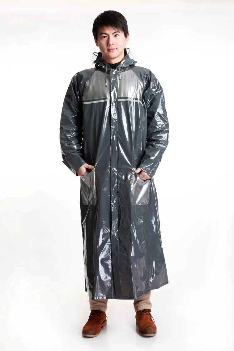 Man Loosen Big Shape Raincoat Jacket Hooded PVC Waterproof Rainproof view 4