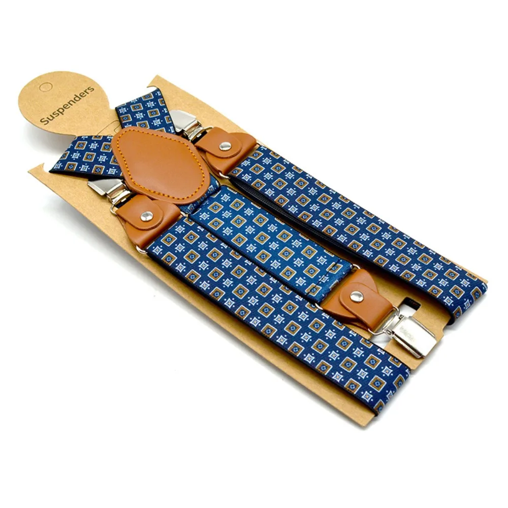 Suspenders Men for Pants Adjustable Casual Belts Leather 3 Clips Y Shape Brace Print Male Suspender