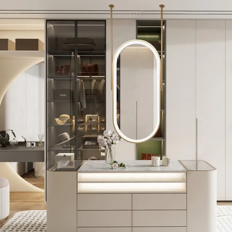 Smart Oval Bathroom Mirror with LED Light Luxury Double Pole Hanging Vanity Mirror for Hotel Washstand Anti Fog Dimmable