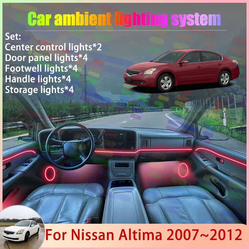 

Для Nissan Altima 2007 ~ 2012 L32 MK4 2/18 в 1, автомобильная атмосферная лампа, абажур RGB, ансамбль, стример, атмосферный набор, автозапчасти