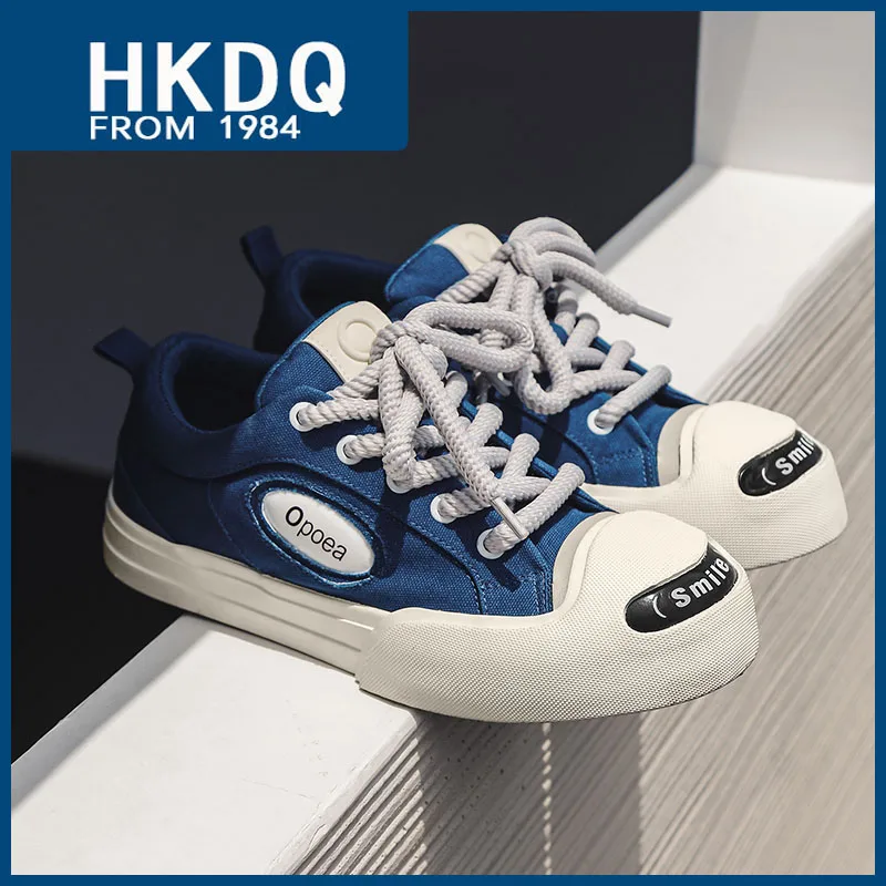 

HKDQ Fashion Canvas Designer Shoes Men Breathable Blue Lace-up Vulcanization Sneakers For Man Non-slip Women Skateboarding Shoes