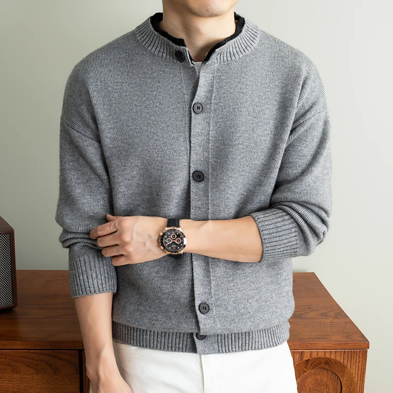 High end New Men button sweater cardigan knit thicken warm autumn winter comfort casual personality double-layer round neck coat