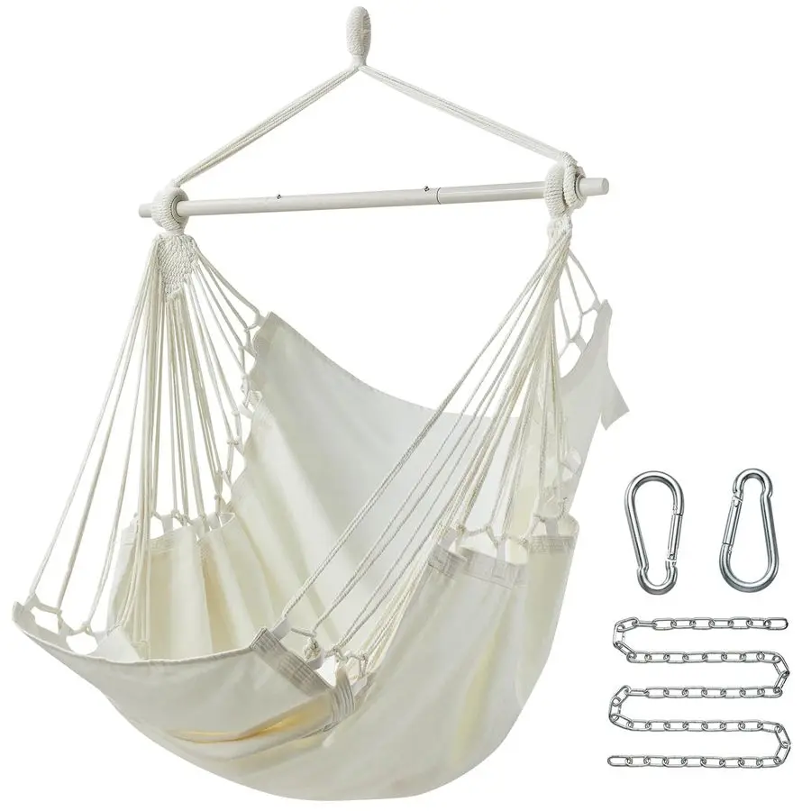 

Подвесное кресло-гамак MAX на 500 фунтов с подставкой для ног, уличное/комнатное кресло-качели с портативной стальной распорной перекладиной и жестким каркасом