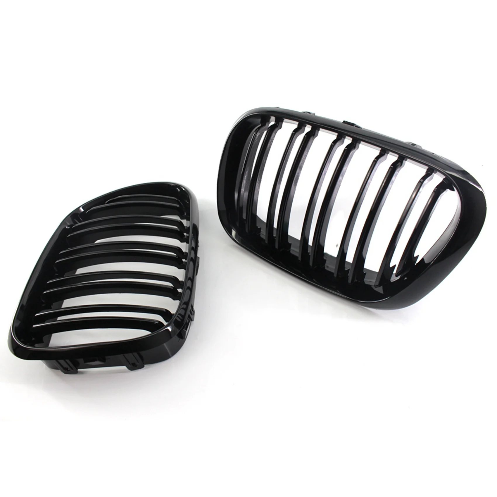 

2X Front Grill Grilles Kidney Grill Replacement For BMW X5 E53 1998-2003 Double Slat Sport Style Gloss Black