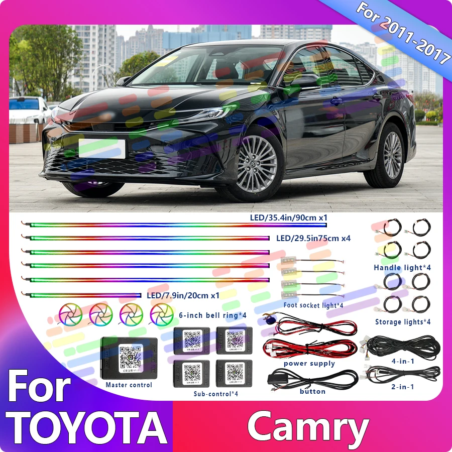 

Для Toyota для Camry, декоративная атмосферная лампа, 64-цветная RGB симфоническая автомобильная окружающая лампа, внутренняя акриловая направляющая, светодиодная лента