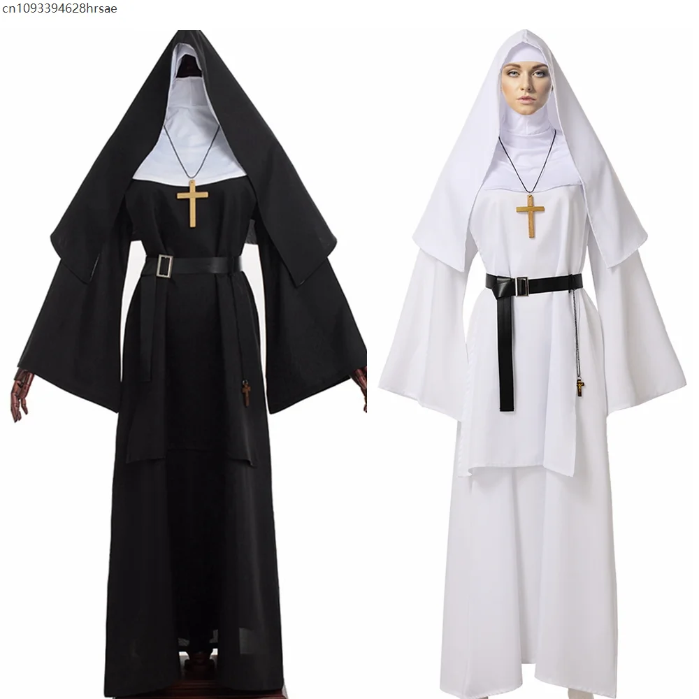 

Nun Halloween Costume for Women Dress Scary Cosplay Mary Priest Dresses