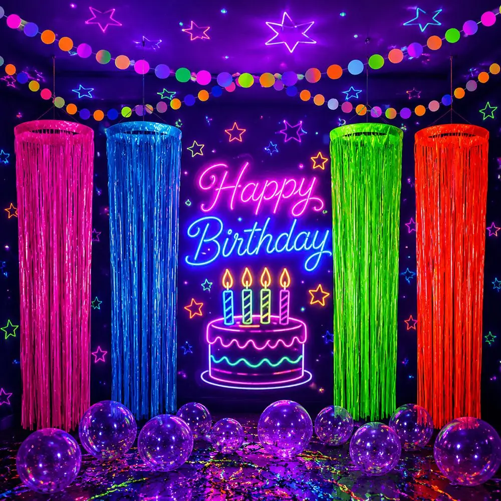2.1m Neon Tassel Curtain Bright Fluorescent Effect Tube Hanging Design Party Ceiling Hanging Decor PET Easy To Install & DIY