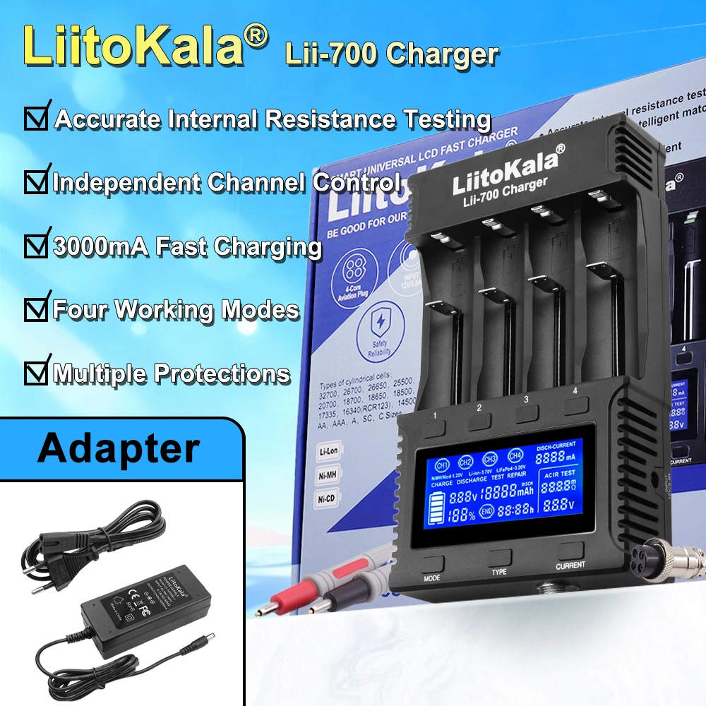 Lii-700 LiitoKala 배터리 충전기 3.7V/1.2V 18650/26650/16340/18500 배터리 충전기(스크린 포함)